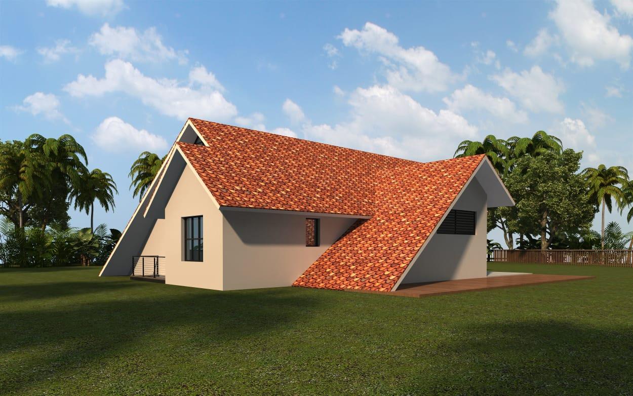 Modular home — tropical A-frame rear view