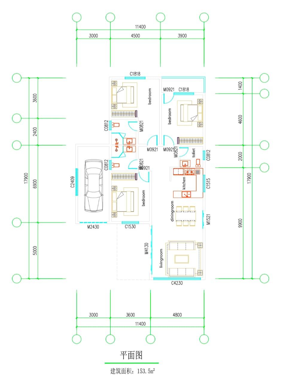 Floor plan — 153.5 m² modular home